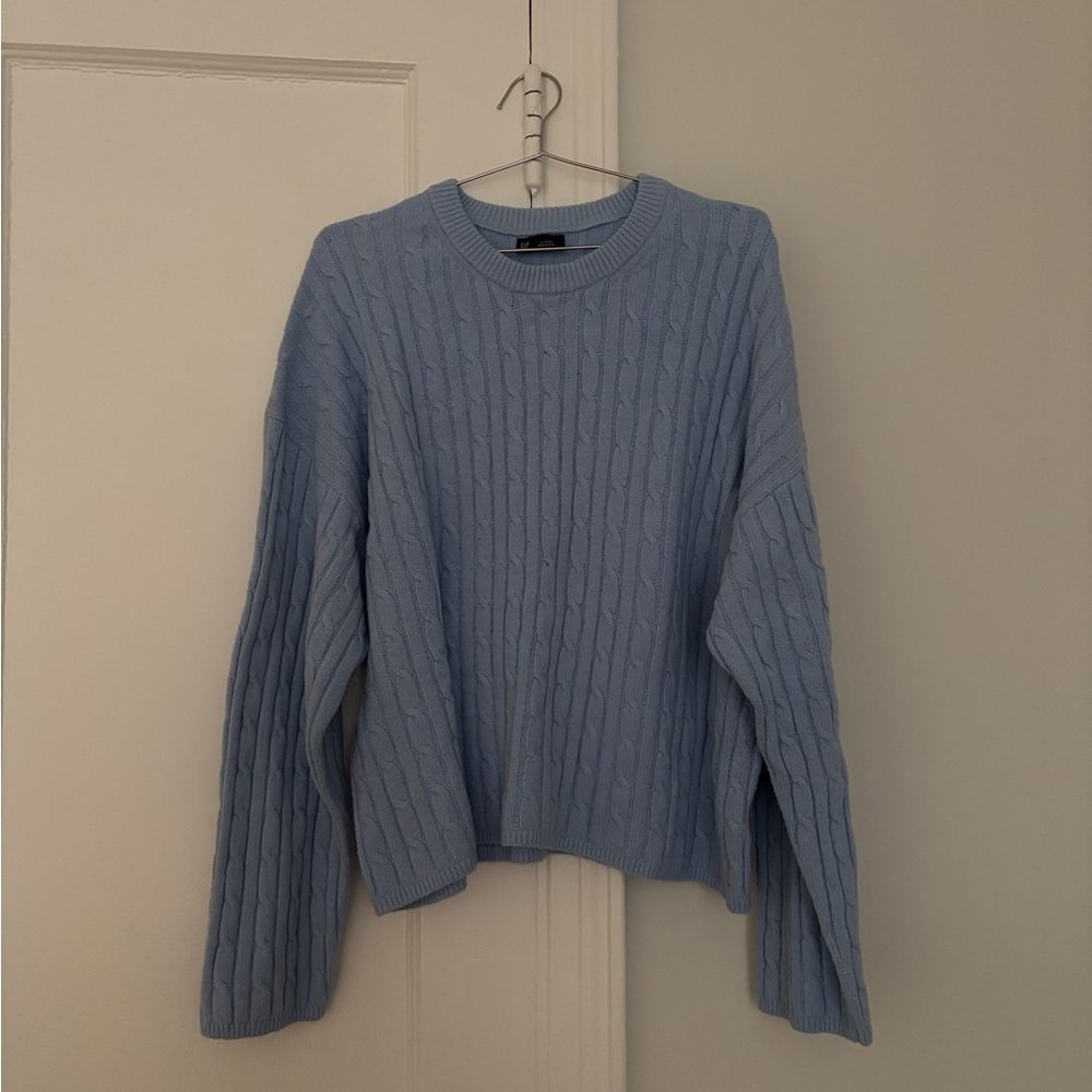 Gap Light Blue Cable Knit Crewneck Sweater (CashSoft)